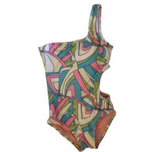 NEW PLANET SEA girl's one piece good vibes off shoulder bathing suit in multi